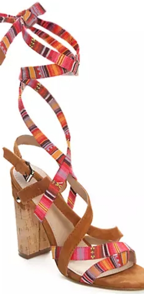 Guess Lace Up Tan and Pink Cork Heels 6.5 - Picture 2 of 9